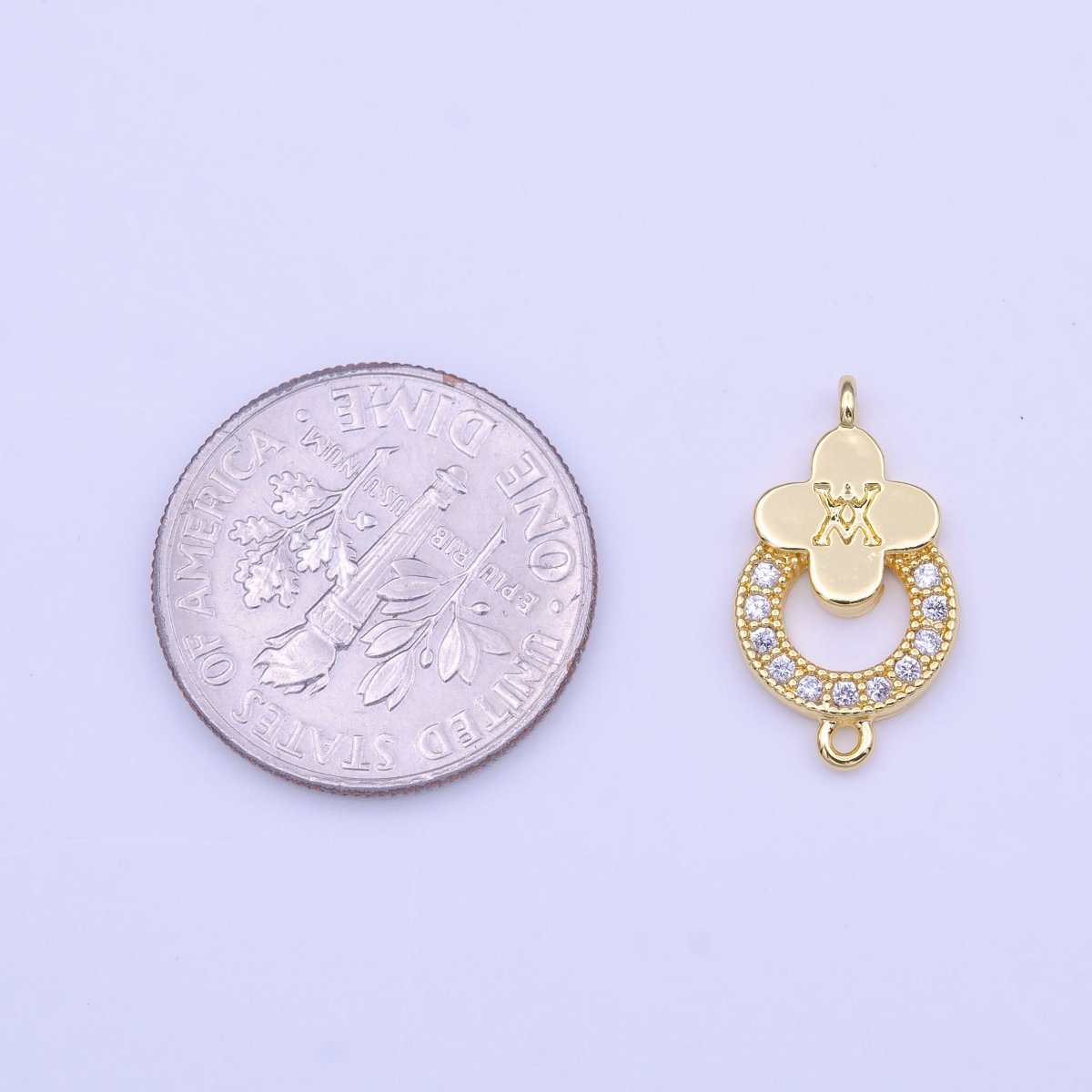 Mini Micro Paved CZ Round Quatrefoil Gold Link Connector | Y-650
