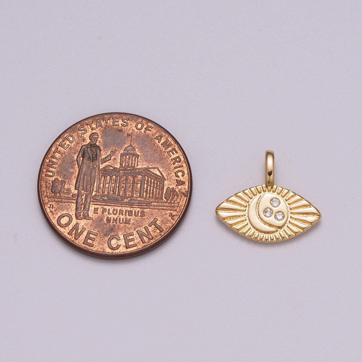 Mini Moon Charm Goddess Pendant Eye Shaped Celestial Jewelry in 18k Gold Filled Charm M-786