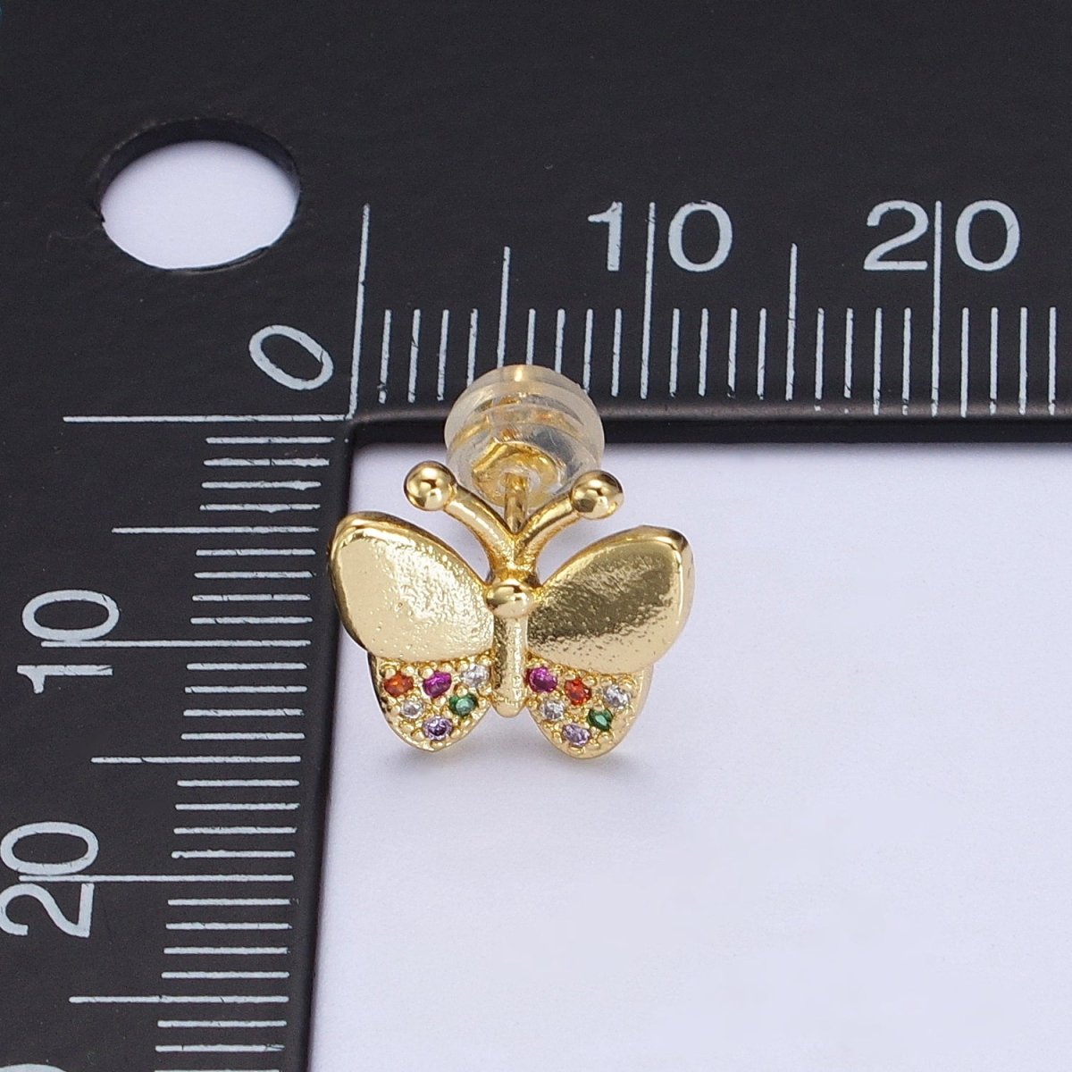 Mini Multicolor CZ Gold Butterfly Wings Stud Earrings | AB007