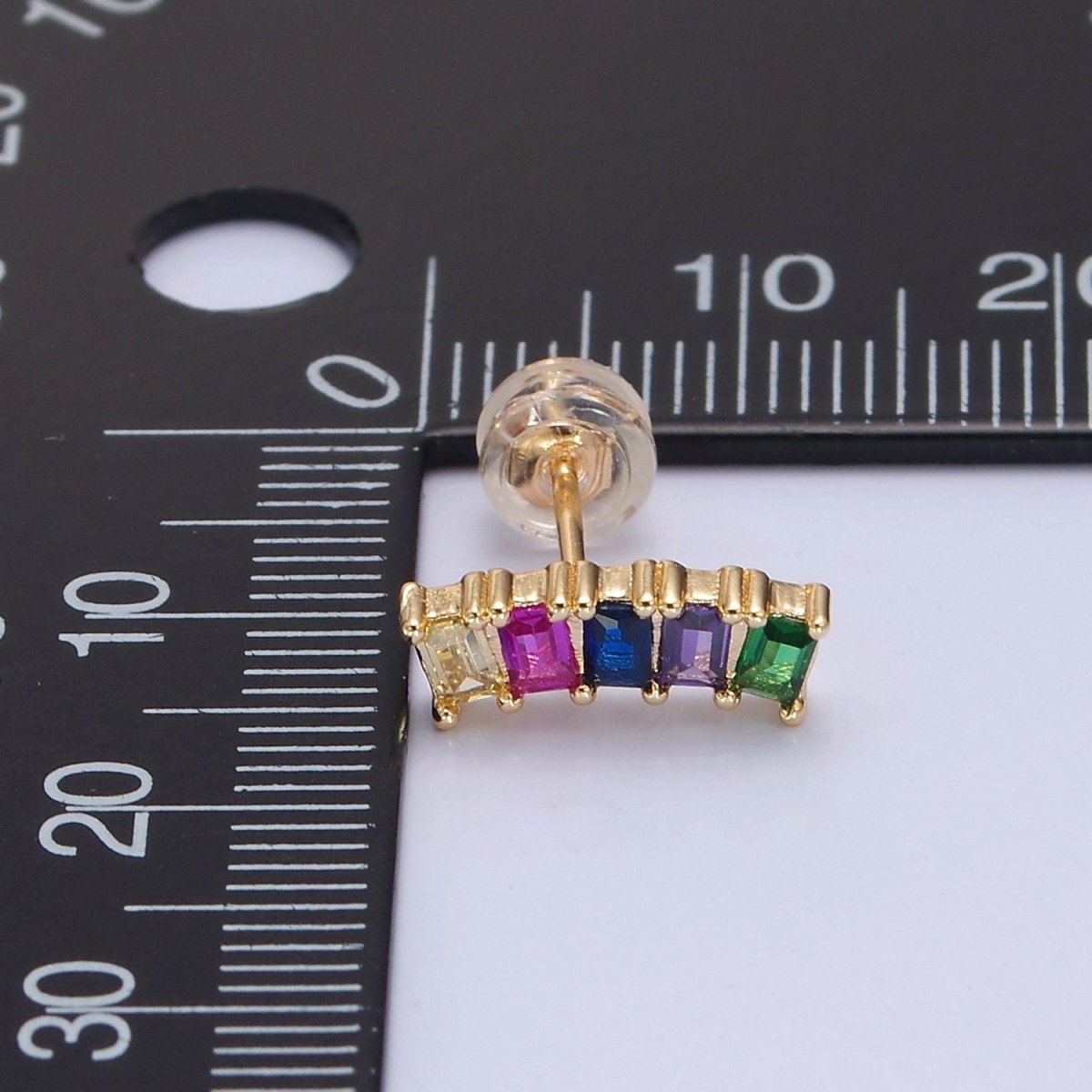 Mini Rainbow Baguette Cz Stud Earring T-390