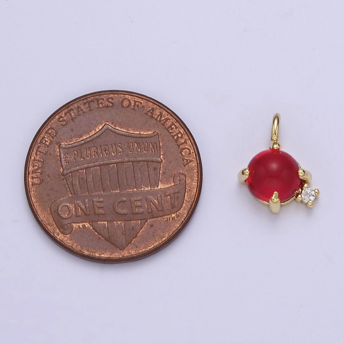 Mini Red Ball Charm with Clear Cubic Zirconia J-434