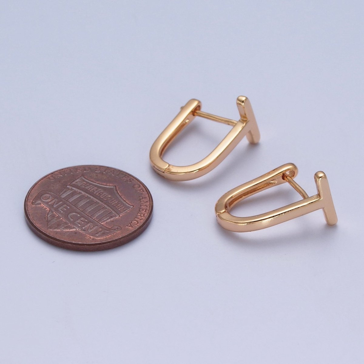 Minimalist 24K Gold Filled T Bar U Shaped Huggie Hoop Earrings P-420