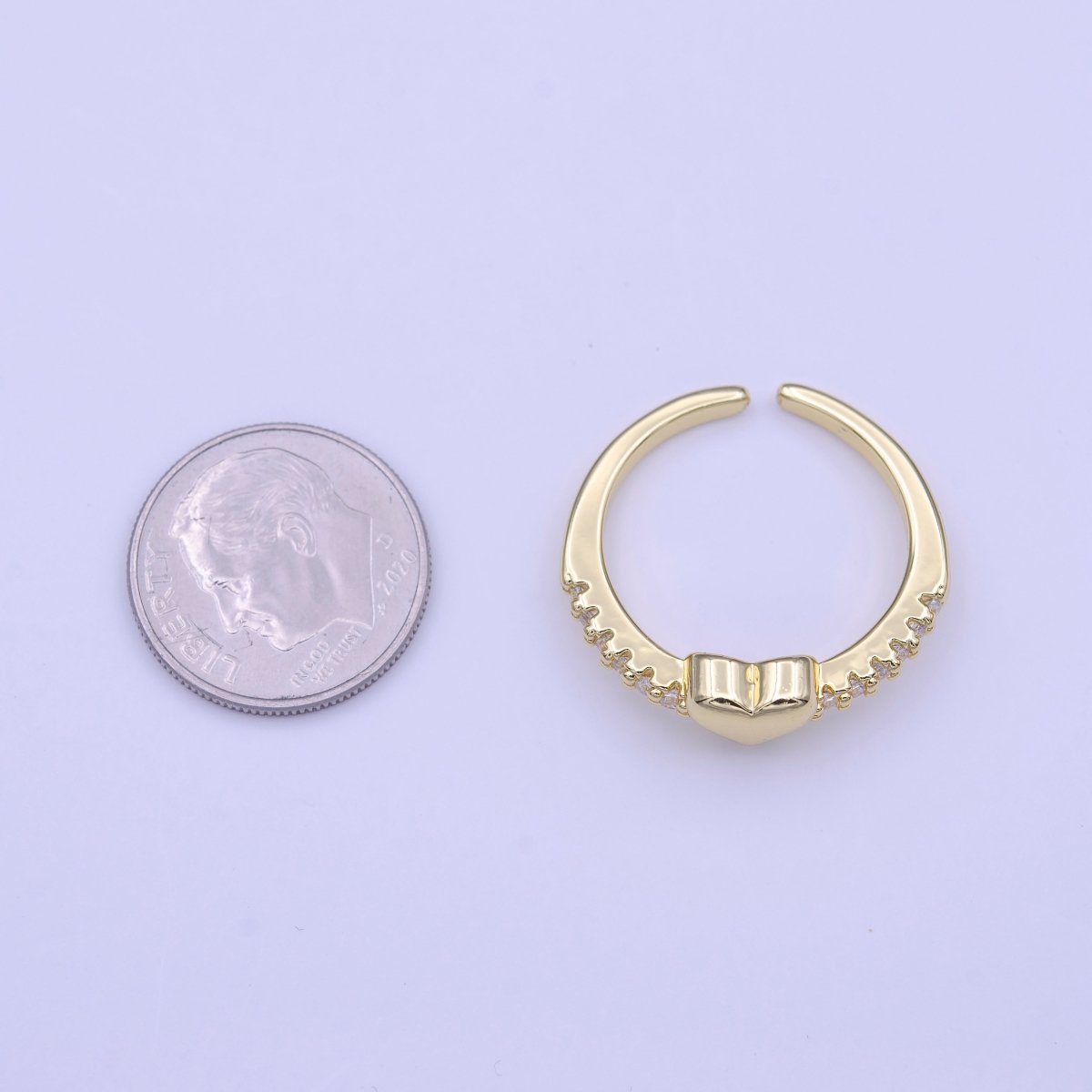 Minimalist Heart Love Micro Paved CZ Band Adjustable Ring in Gold & Silver | O-130 O-131