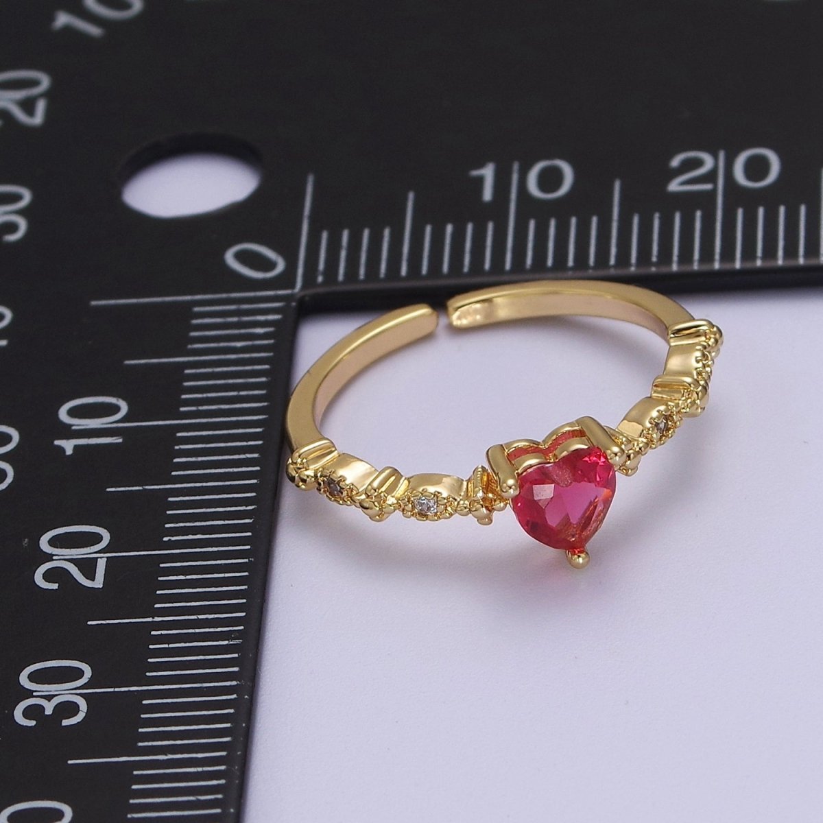 Minimalist Heart Ring, Gold Filled Stacking Ring, Pink CZ Heart Ring Open Adjustable O-2033