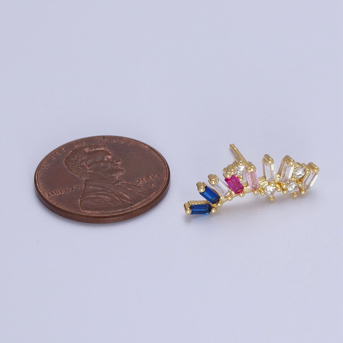 Minimalist Multicolor Baguette Geometric Shooting Star Gold Stud Earrings | AD-271