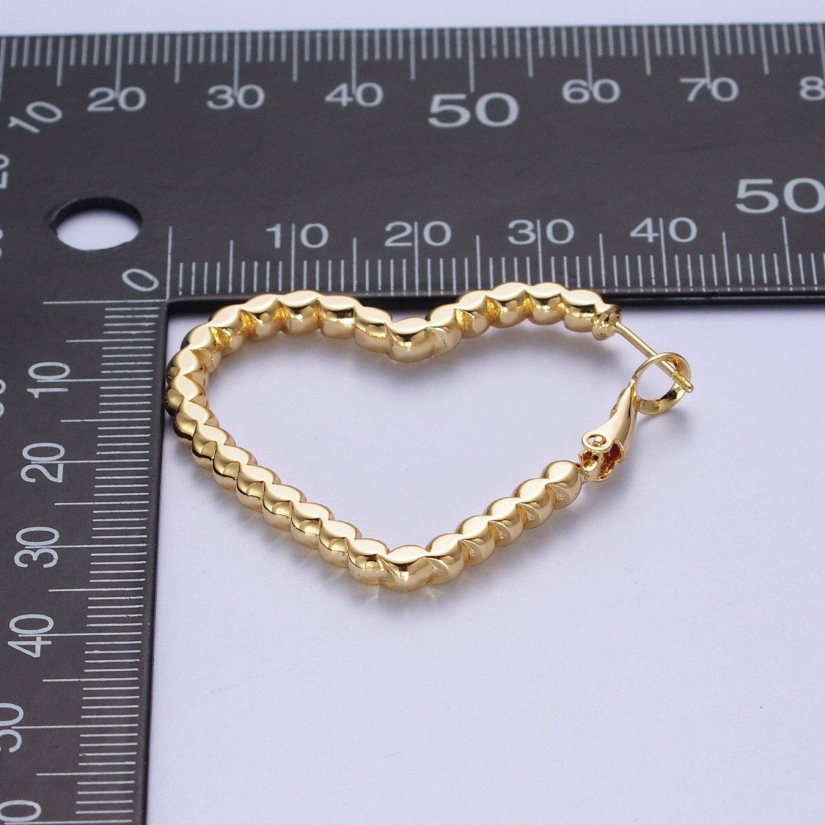 Modern Heart Hoop in Gold Beaded Earrings Medium Hoop For Everyday Wear Q-031
