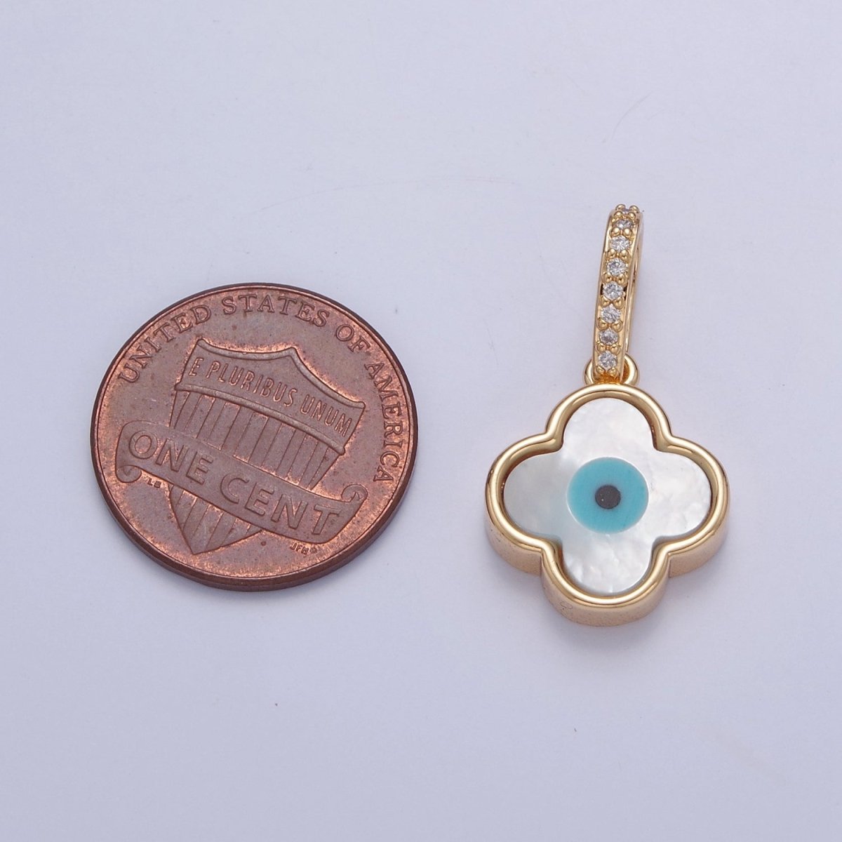 Mother of Pearl Clover Necklace Pendant Eye Clover Charm Micro Pave Religious Jewelry J-629