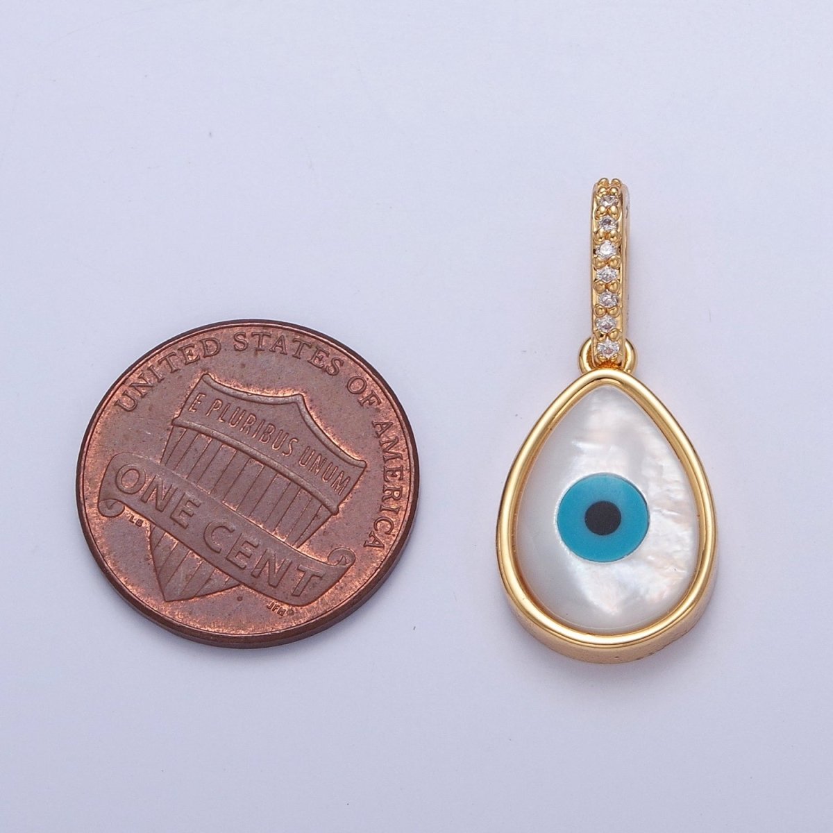 Mother of Pearl Tear Drop Necklace Pendant Evil Eye Charm Micro Pave Religious Jewelry J-643