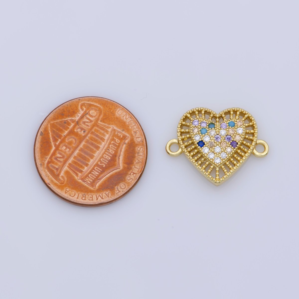 Multi Color Dainty CZ Rainbow Heart Connector 12x16mm, 14K gold Filled Cubic Zirconia Micro Pave Colorful Heart Bracelet Connector Charm F-350