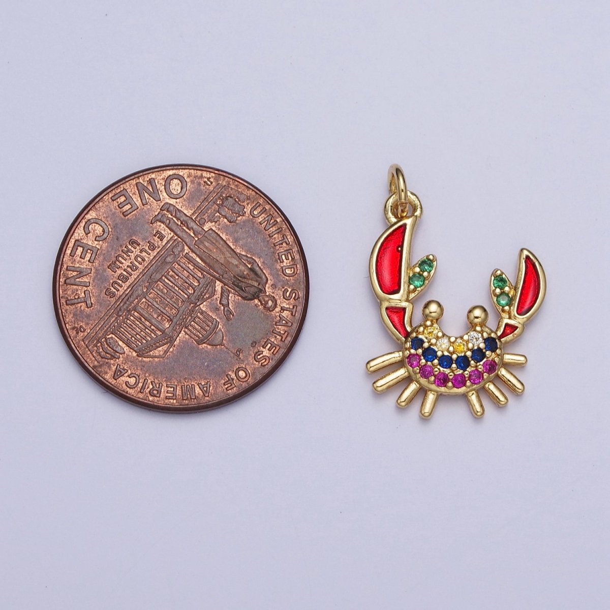 Multicolor Micro Pave Cubic Zirconia Red Orange Crab Beach Wildlife Gold Charm For Jewelry Making AG-118