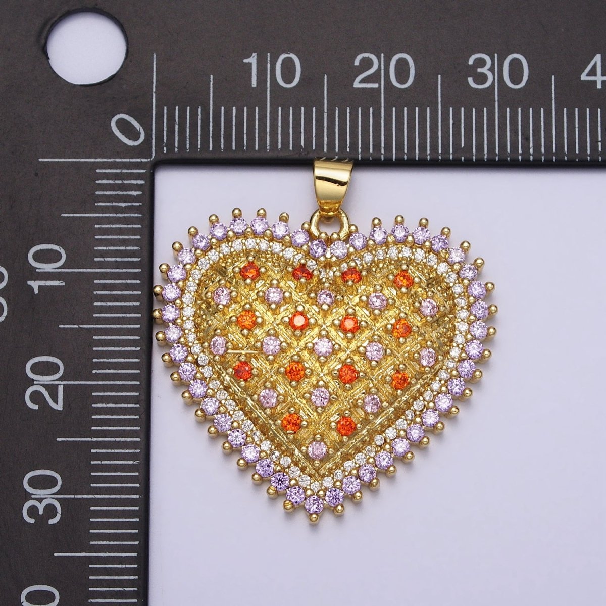 Multicolor Micro Paved CZ Gold Heart Pendant | AA079