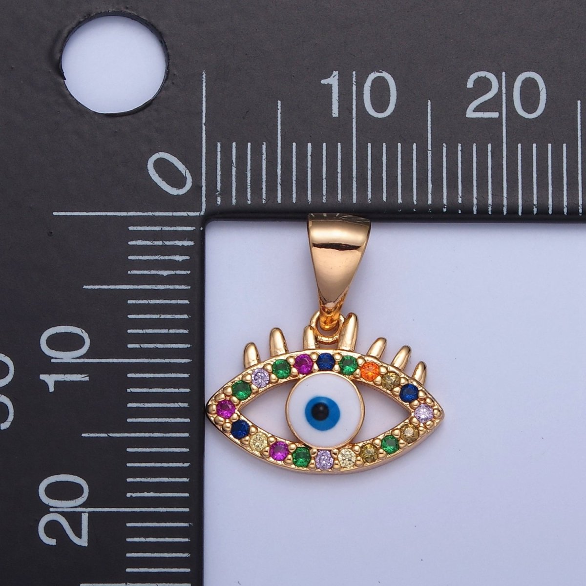 Multicolor Round CZ Evil Eye Pendant, Eye of Ra Protection Charm For Jewelry Making H-069