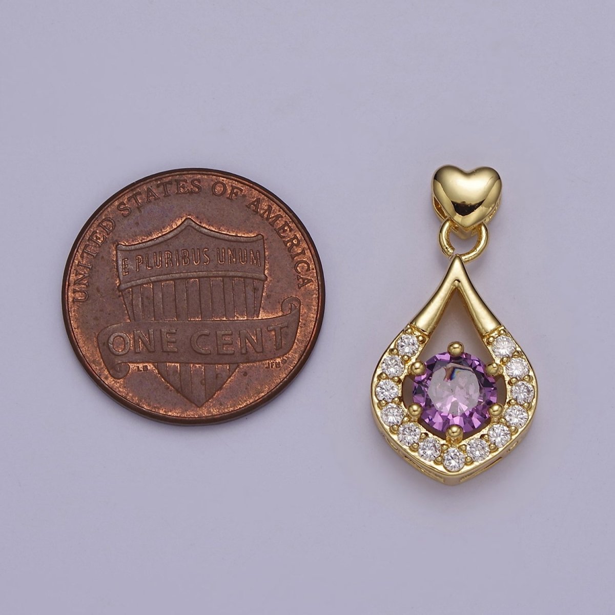 Multicolor Teardrop Cubic Zirconia CZ Stone Pendant Charm with Heart Golden Bail For Jewelry Necklace Making J-582~J-588