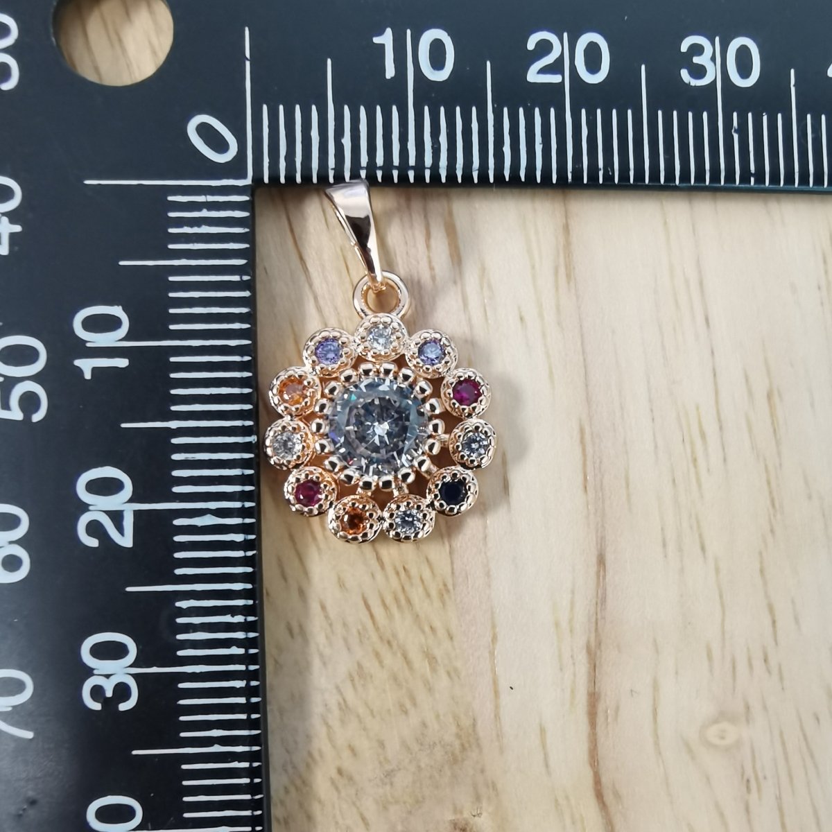 Multicolored Rhinestone 24K Gold-Filled Charm I-833