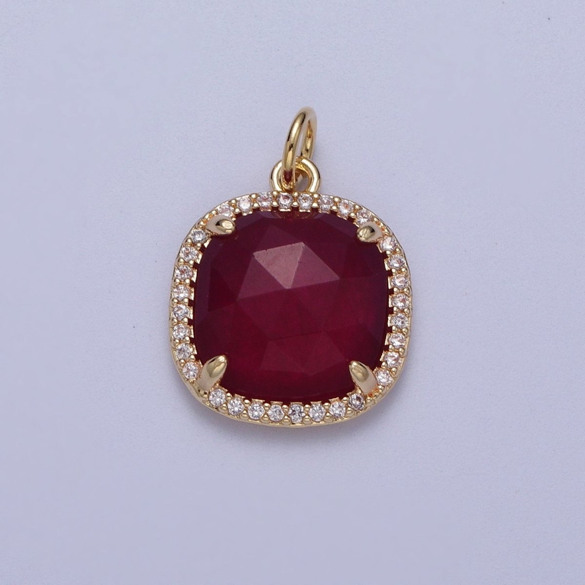 Multifaceted Natural Stone CZ Micro Pave Square Gold Charm N-401 N-403
