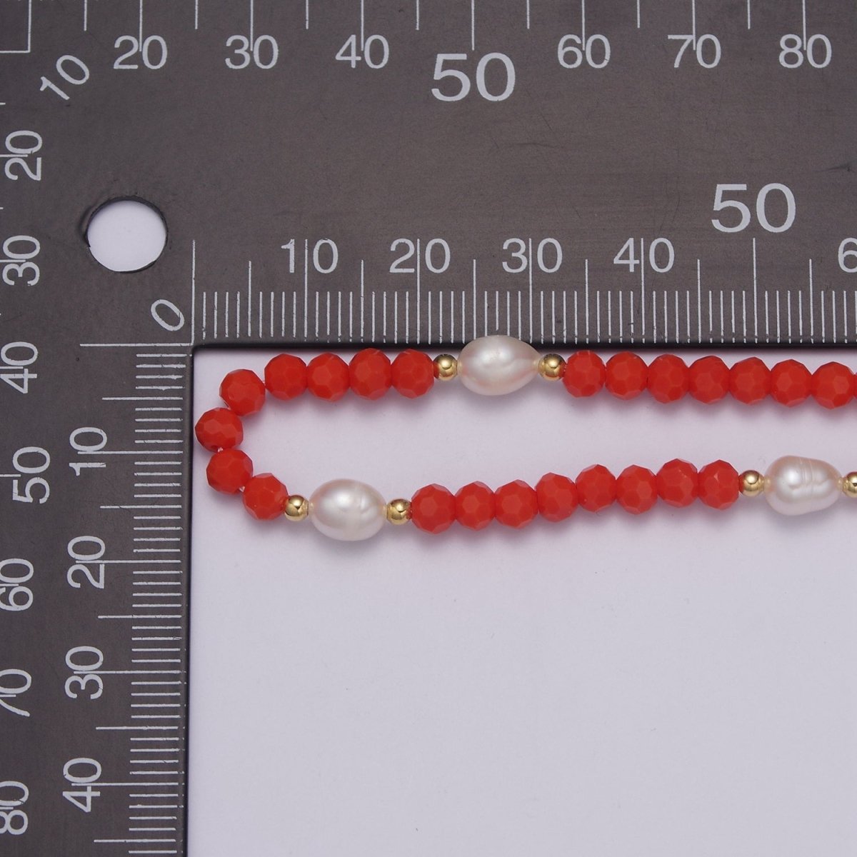 Multifaceted Red Bead Baroque Pearl 16.5 Inch Choker Chain Necklace | WA-450 Clearance Pricing