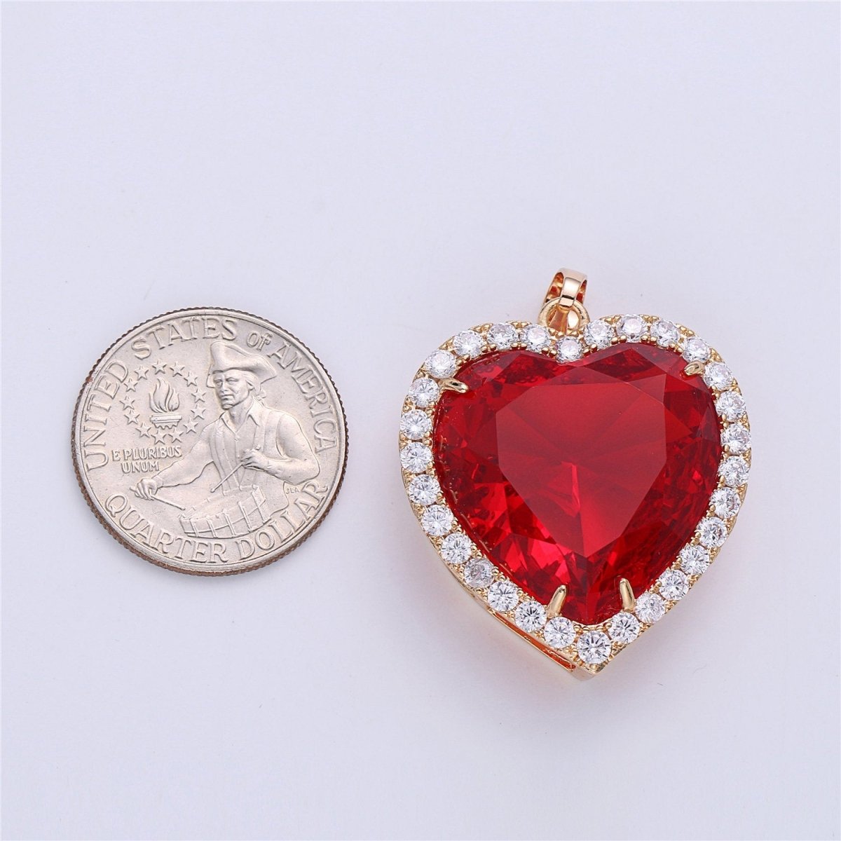 My Heart Will Go On Charm Titanic Heart of the Ocean Charm, Blue Heart Charm, Red Heart Charm in Gold Filled Micro Pave Heart for Necklace I-148