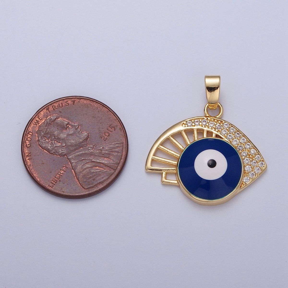 Navy Blue Enamel Evil Eye Pendant, Micro Pave Cubic Zirconia Eye of Ra Protection Charm For DIY Jewelry Making X-319