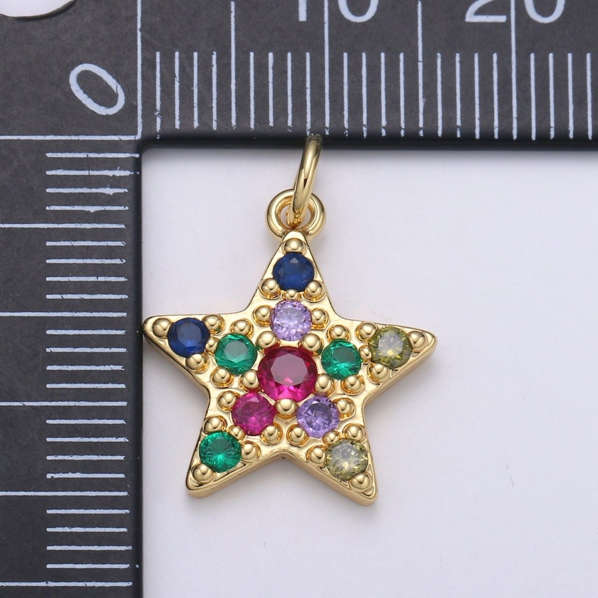 Orion Star 24k Gold Charm Micro Pave StarBurst Charm, Rainbow Cubic Celestial Charm, Dainty Minimalist Jewelry Supply, E-083