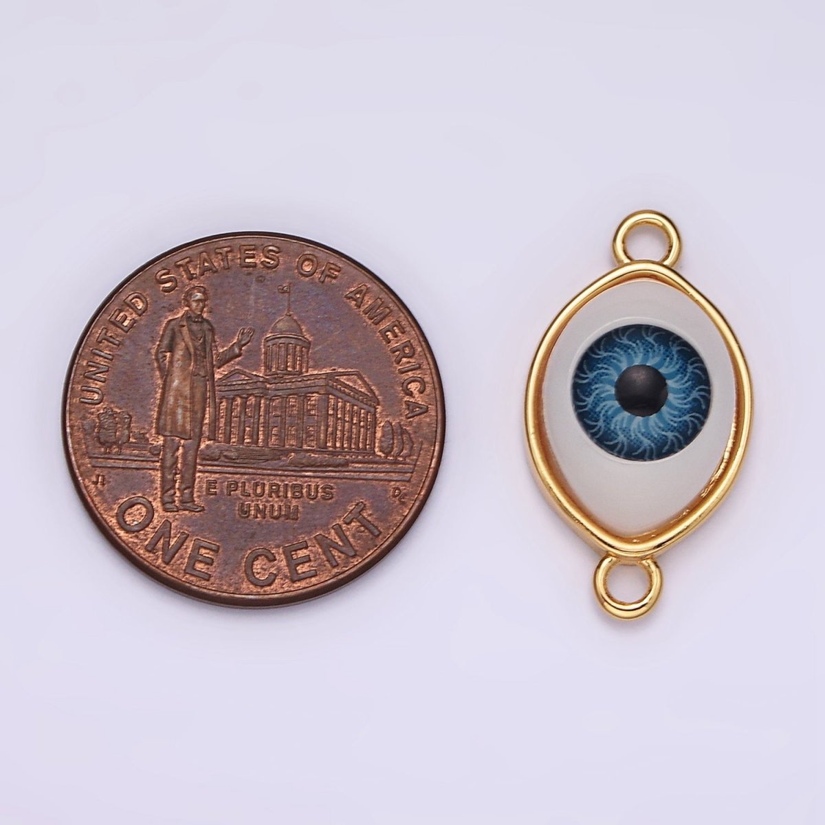 OS 14K Gold Filled 10mm Blue Evil Eye Bezel Connector | G253
