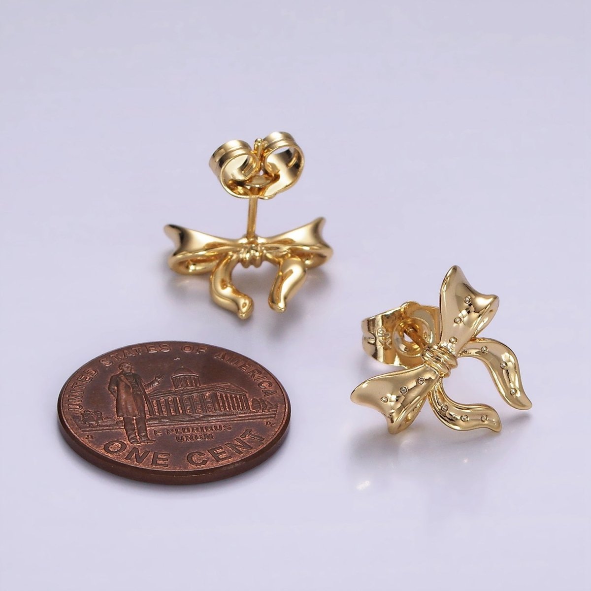 14K Gold Filled 14mm Coquette Ribbon Bow CZ Minimalist Stud Earrings | AB1128