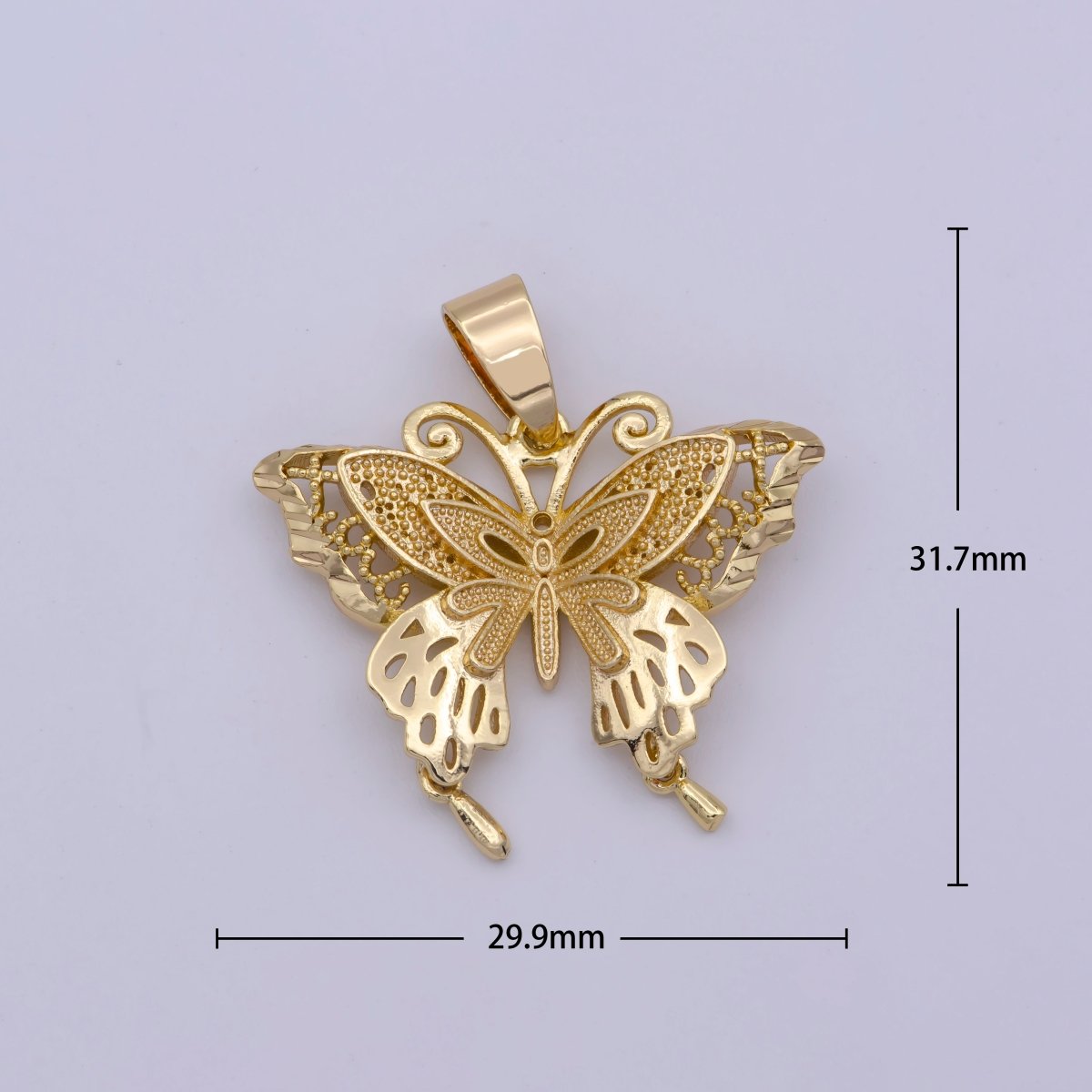 14K Gold Filled Antenna Butterfly Mask Insect Animal Beaded Filigree Pendant | N-1428