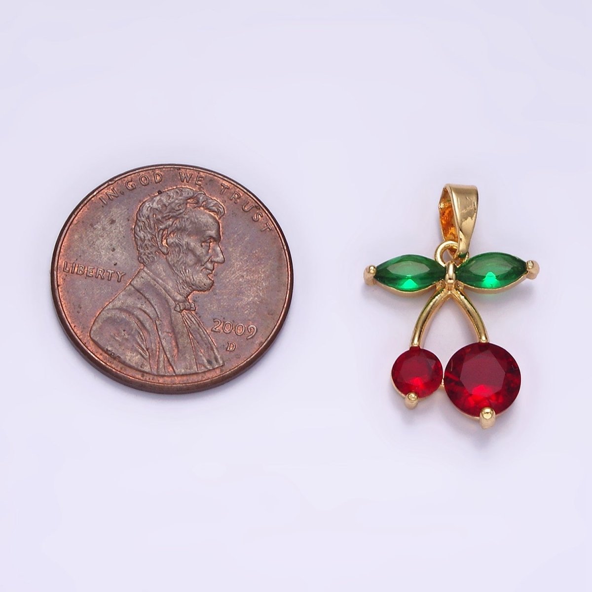 14K Gold Filled Red CZ Cherry Fruit Pendant | N1831