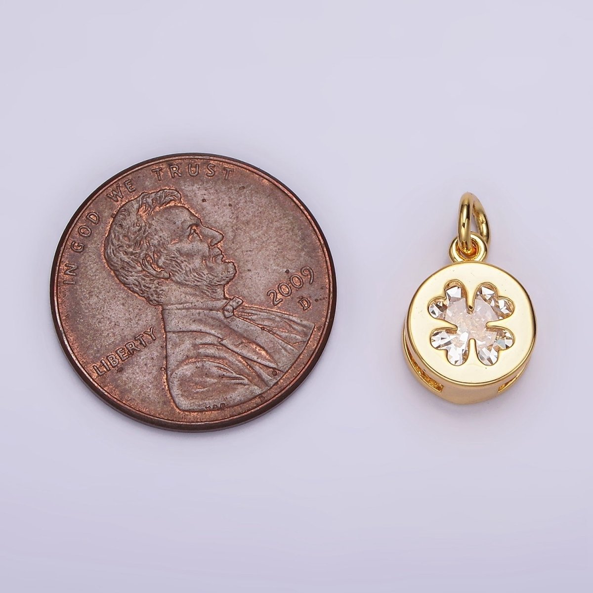 24K Gold Filled Clear CZ Quatrefoil Clover Round Mini Add-On Charm | AC873