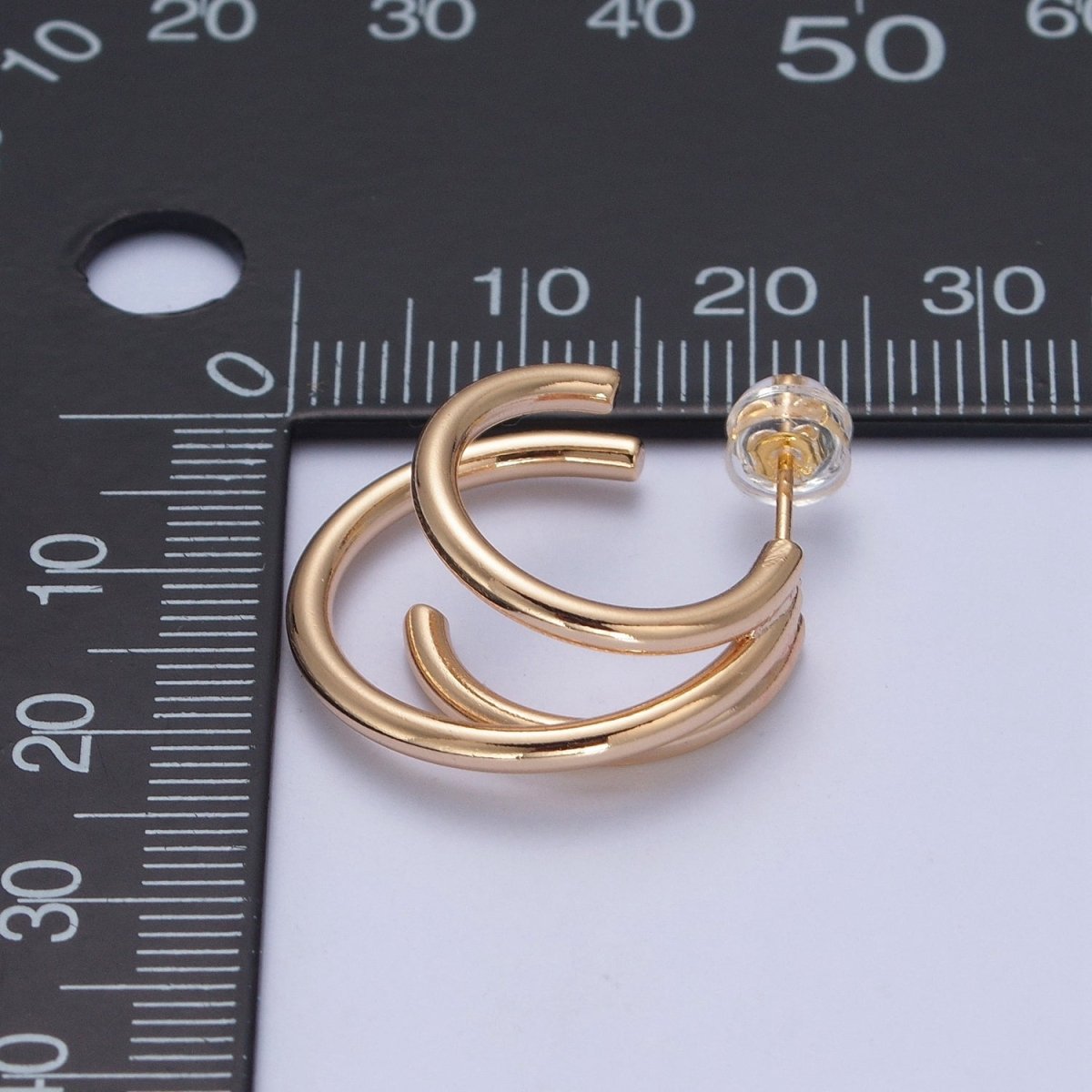 24K Gold Filled Triple Round Bar Gold Stud Earrings P-317
