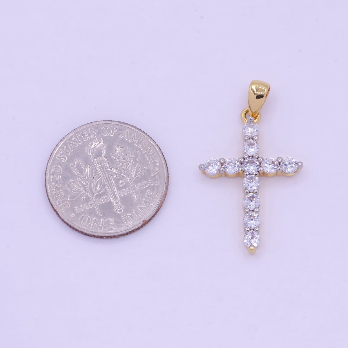 OS Gold cross necklace Pendant Cubic Zirconia Diamonds Cross Charm X-458