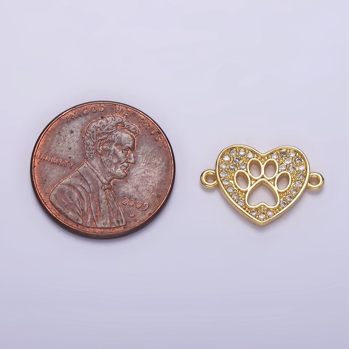 OS Gold Filled Open Pawprint Clear Micro Paved CZ 11mm Heart Connector G-716
