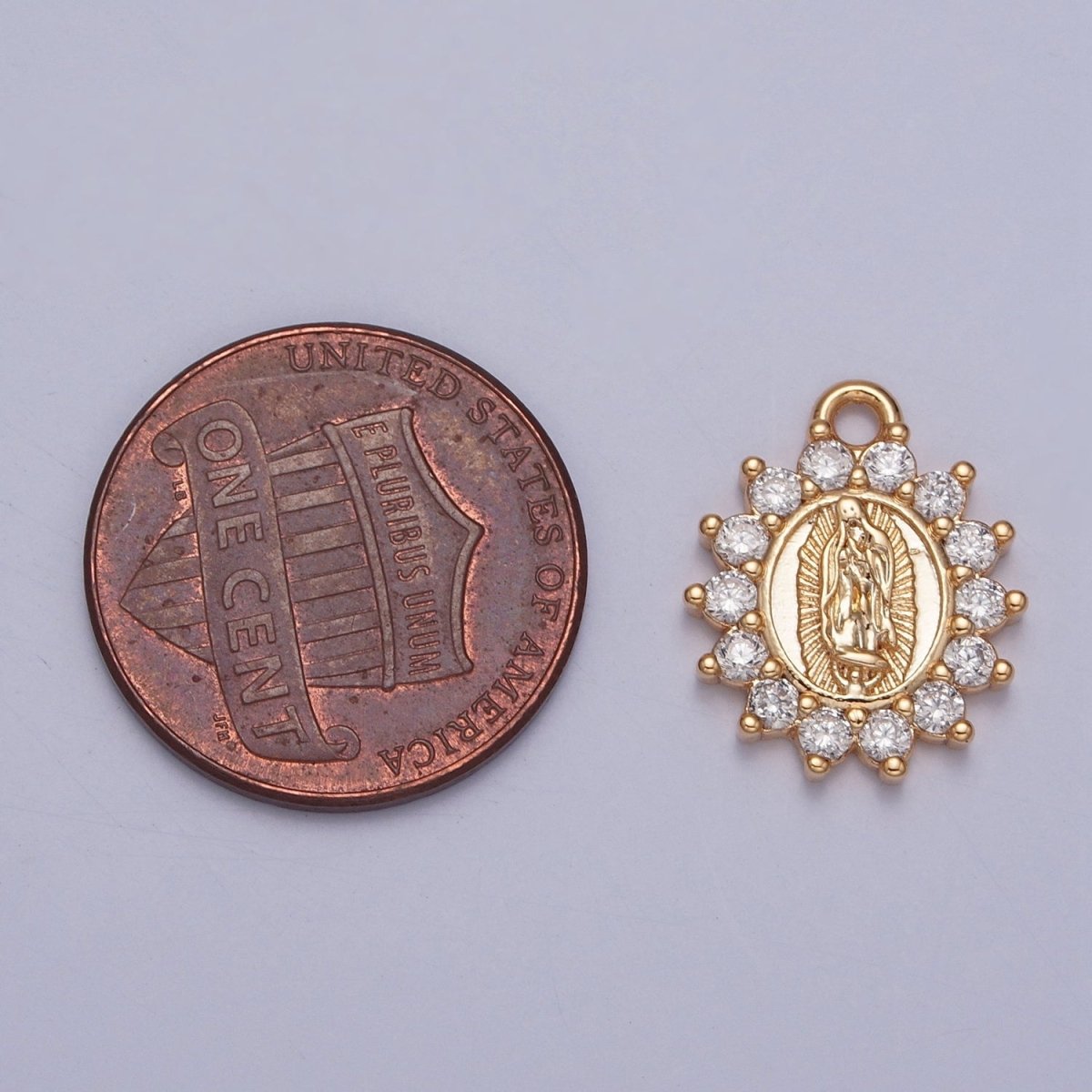 OS Gold Mother Virgin Mary Catholic Bijoux Round Cubic Zirconia Charm For Religious Jewelry Making | X-229