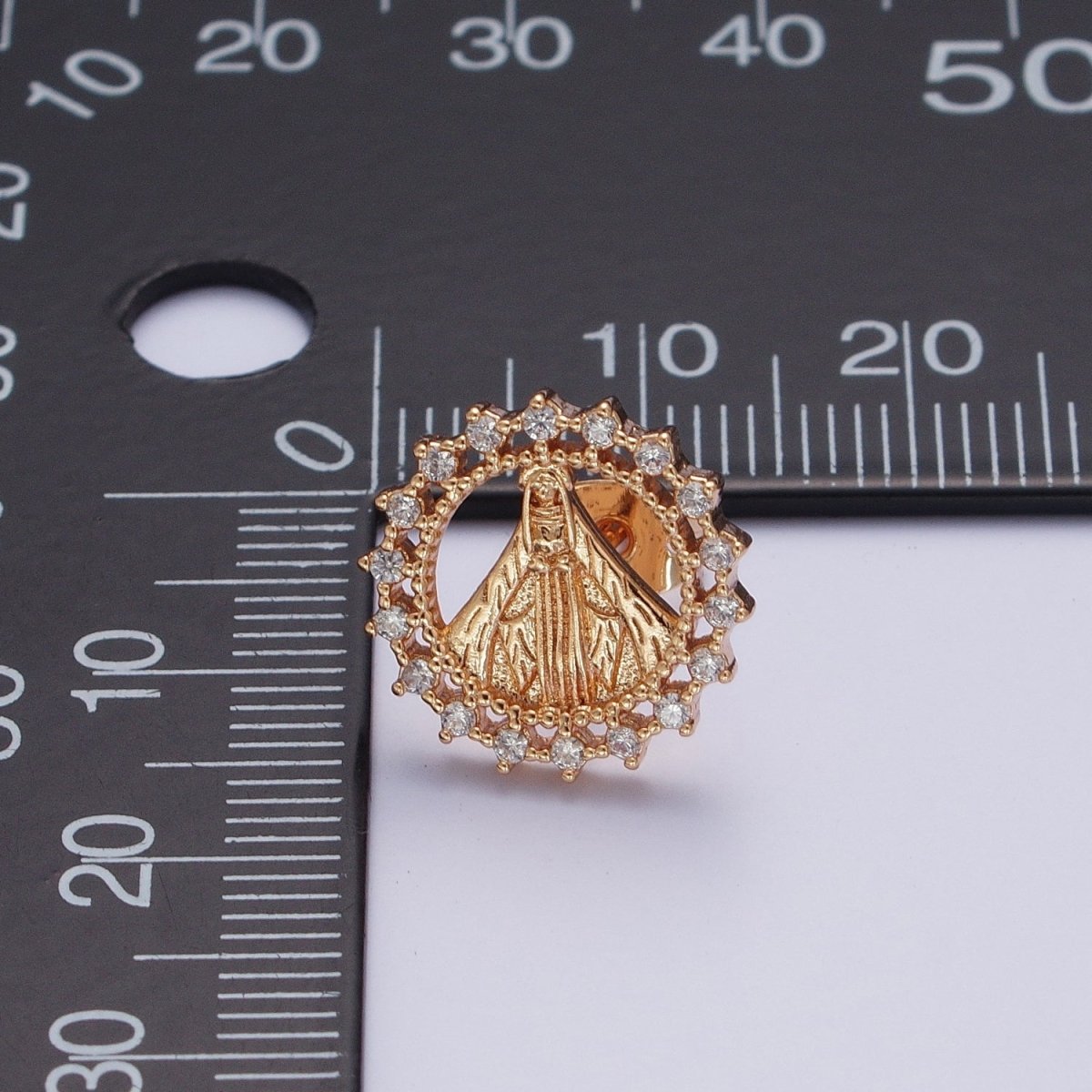 Gold Virgin Mary Stud Earring Sun Medallion Miraculous Lady Earring Catholic Religious Jewelry Gift AE-1049