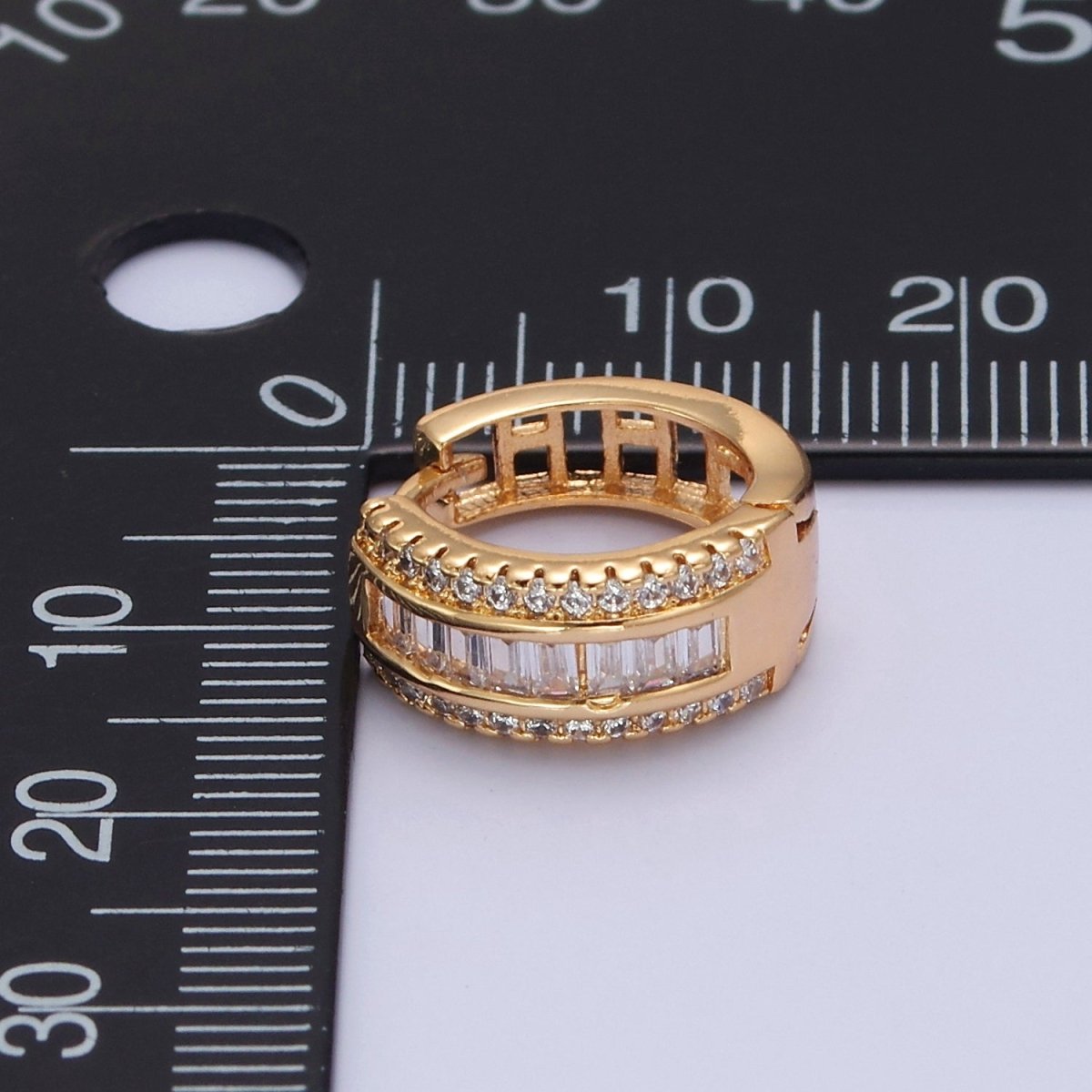 OS Mix Pave Baguette Cz Huggie Earring IN 16K Gold FilleD T-437