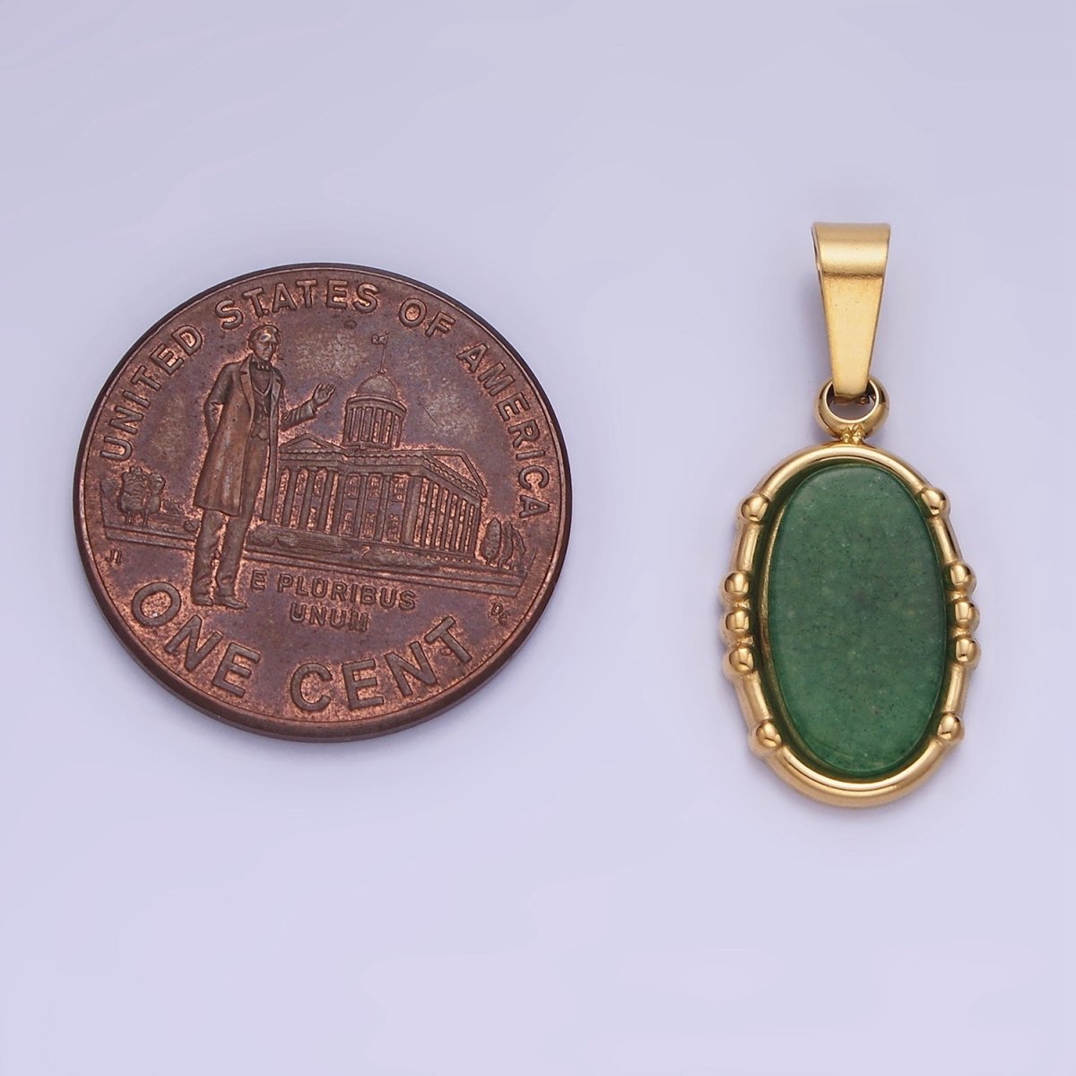 Oval Green Aventurine Pendant Natural Stone Waterproof Gold Stainless Steel Drop Pendant P-1393
