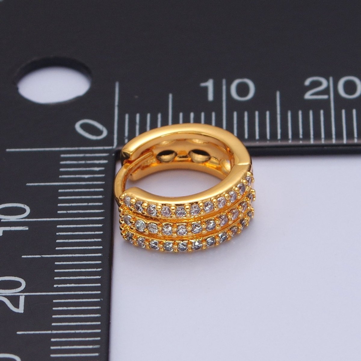 Overstock 24K Gold Filled CZ Hoop Earrings-Medium Huggie Hoop Earrings-Dainty CZ Earrings T-458