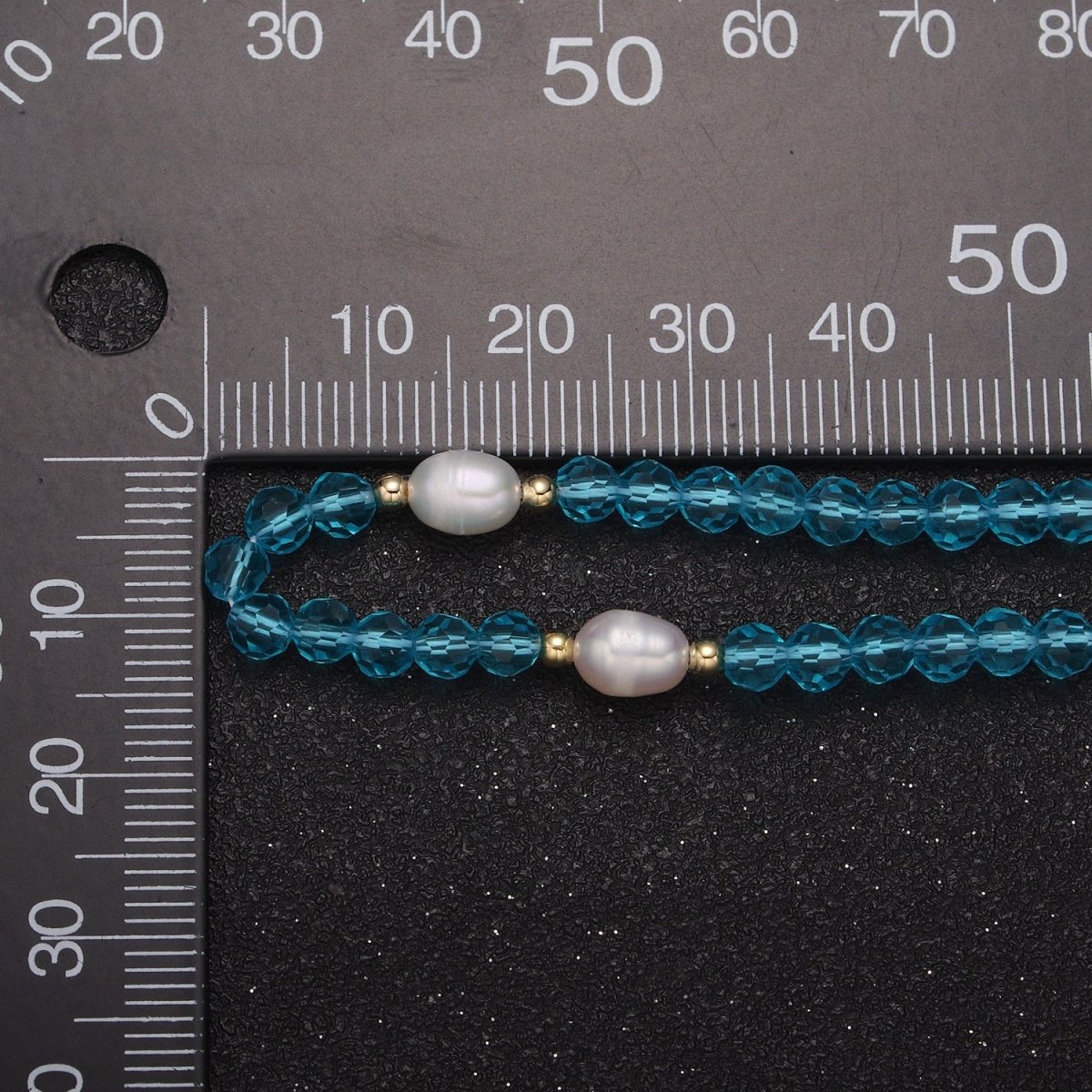 Pearl with Aqua Blue Glass Beaded Necklace, Light Blue Faceted Rondell Beads Necklace | WA-591 Clearance Pricing