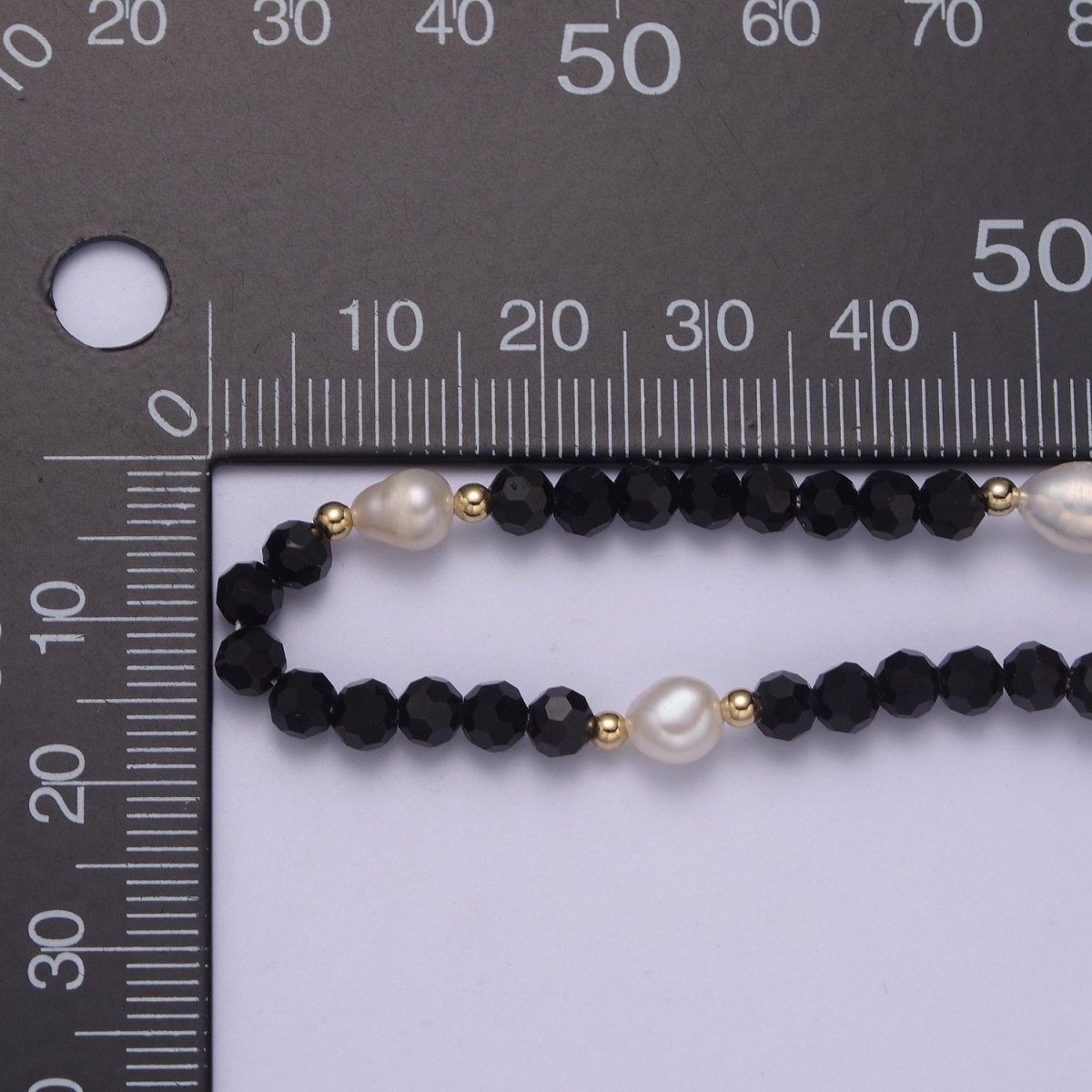 Pearl with Black Glass Beaded Necklace, Black Faceted Rondell Beads Necklace | WA-604 Clearance Pricing