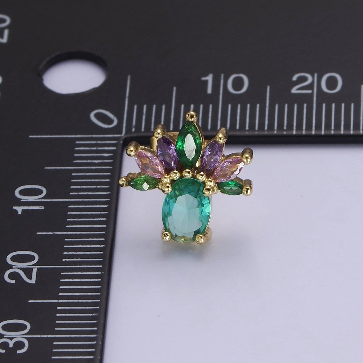 Pineapple Stud Earrings Oval Marquise Cubic Zirconia Women Mint Aqua Green CZ V-114