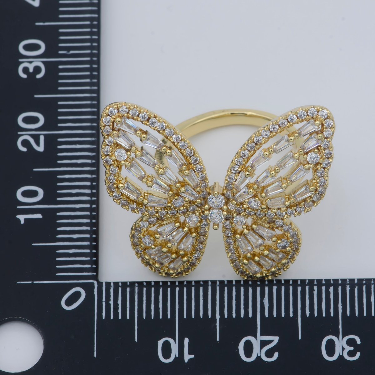 Pink Gold butterfly ring, Open Adjustable butterfly ring, statement Jewelry with Cubic Zirconia O-311