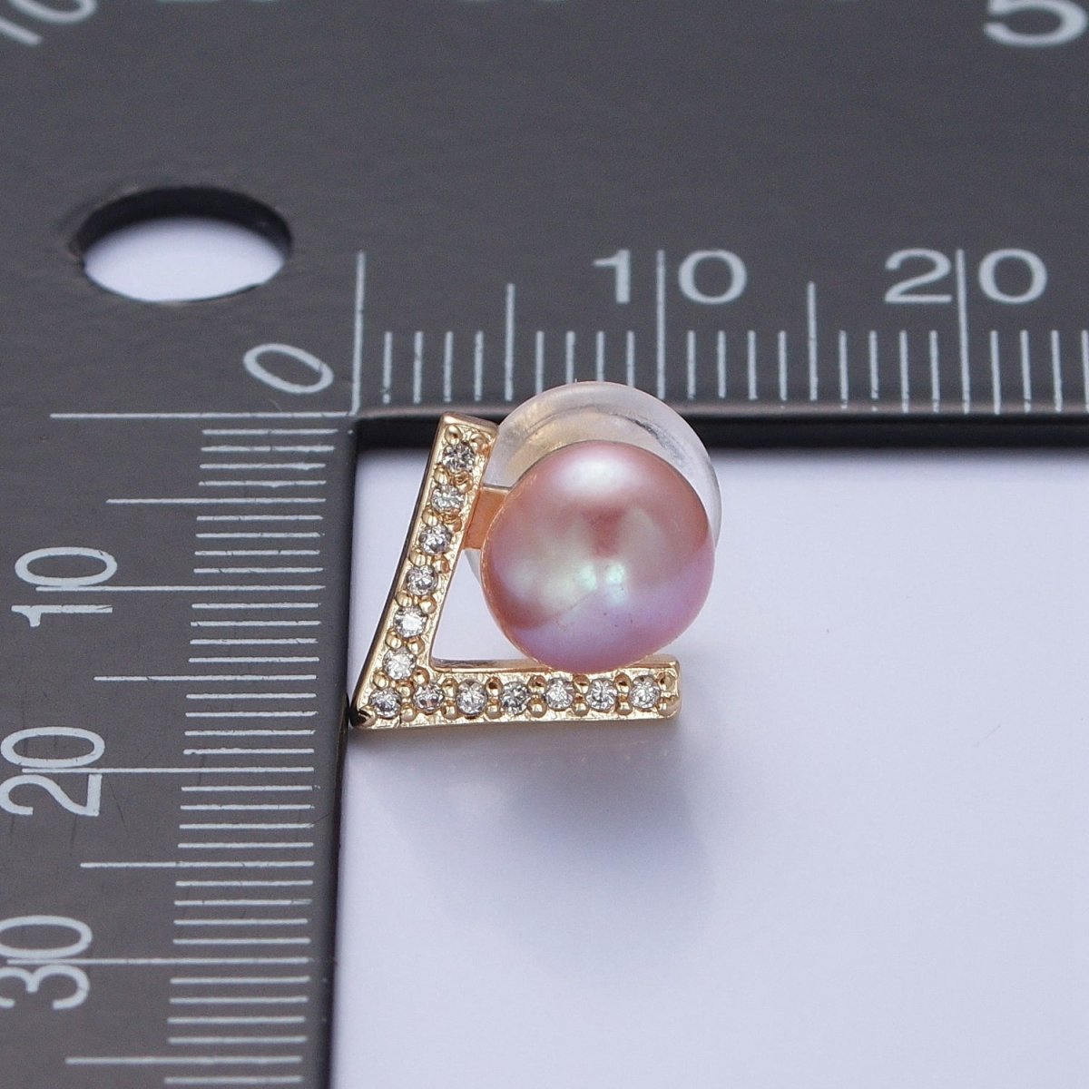 Pink Pearl Stud Earring with Gold Pave for Wedding Jewelry T-534