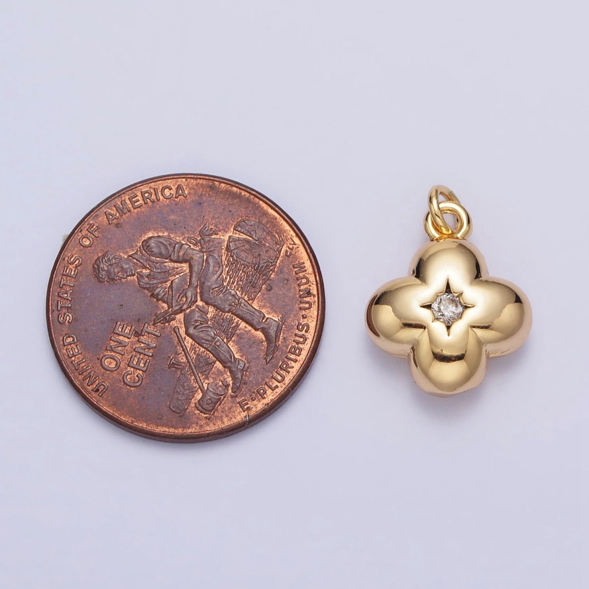 Puffed Quatrefoil Star CZ Add-On Charm in Gold & Silver | AC281 AC294