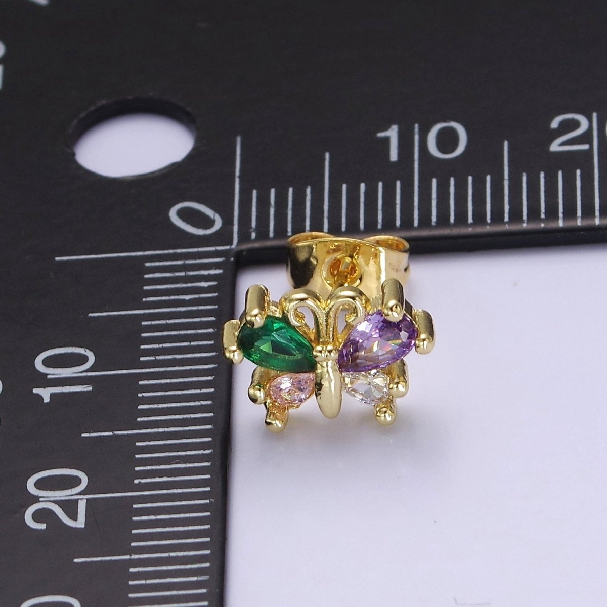 Purple Emerald Green Cz Butterfly Stud Earring Mariposa Jewelry V-110
