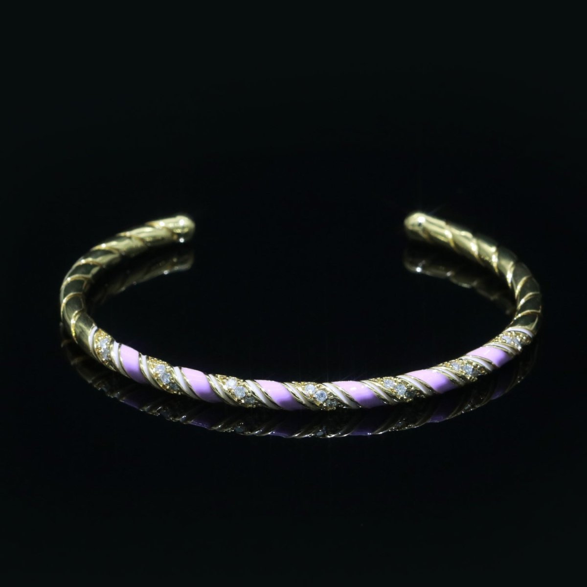 Purple Enamel Geometric Swirl Gold Filled Bangle Open Adjustable Bracelet Vintage Style Inspired | WA-120 Clearance Pricing