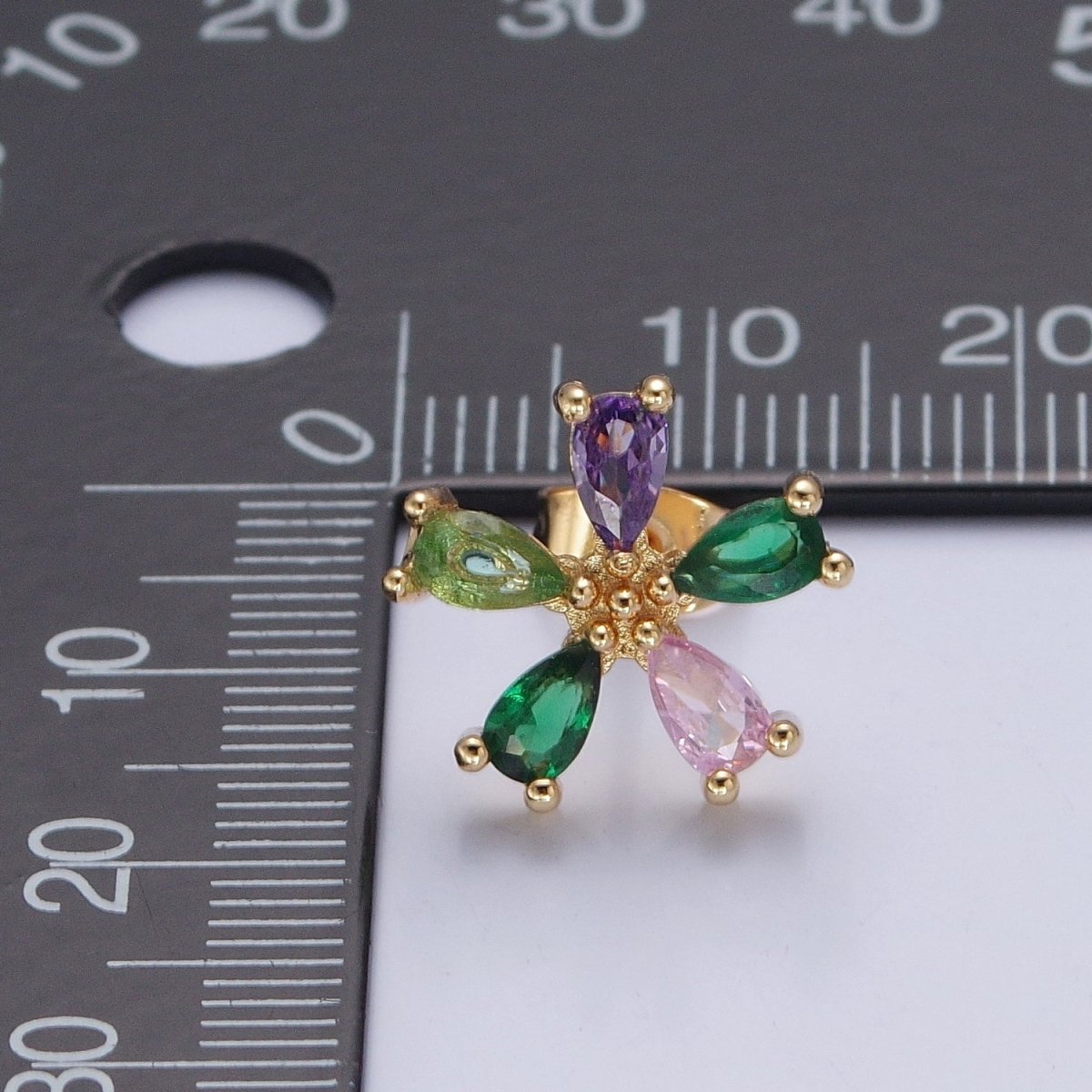 Purple Green Pink Cz Stone Flower Stud Earring T-521