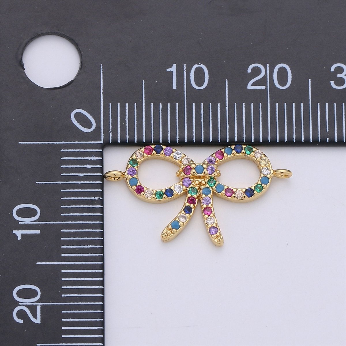 Rainbow Bow Charm Colorful Cubic Charm Connector Gold Bow Bracelet Necklace Earring Component F-336