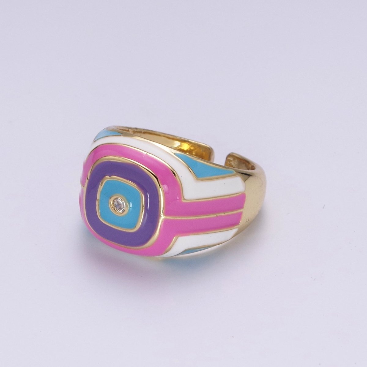 Rainbow Pastel Geometric Dome Rings-Pink Purple White Y2K Ring-Colorful Chunky Dome Ring Statement Accent Ring U-207 ~ U-209