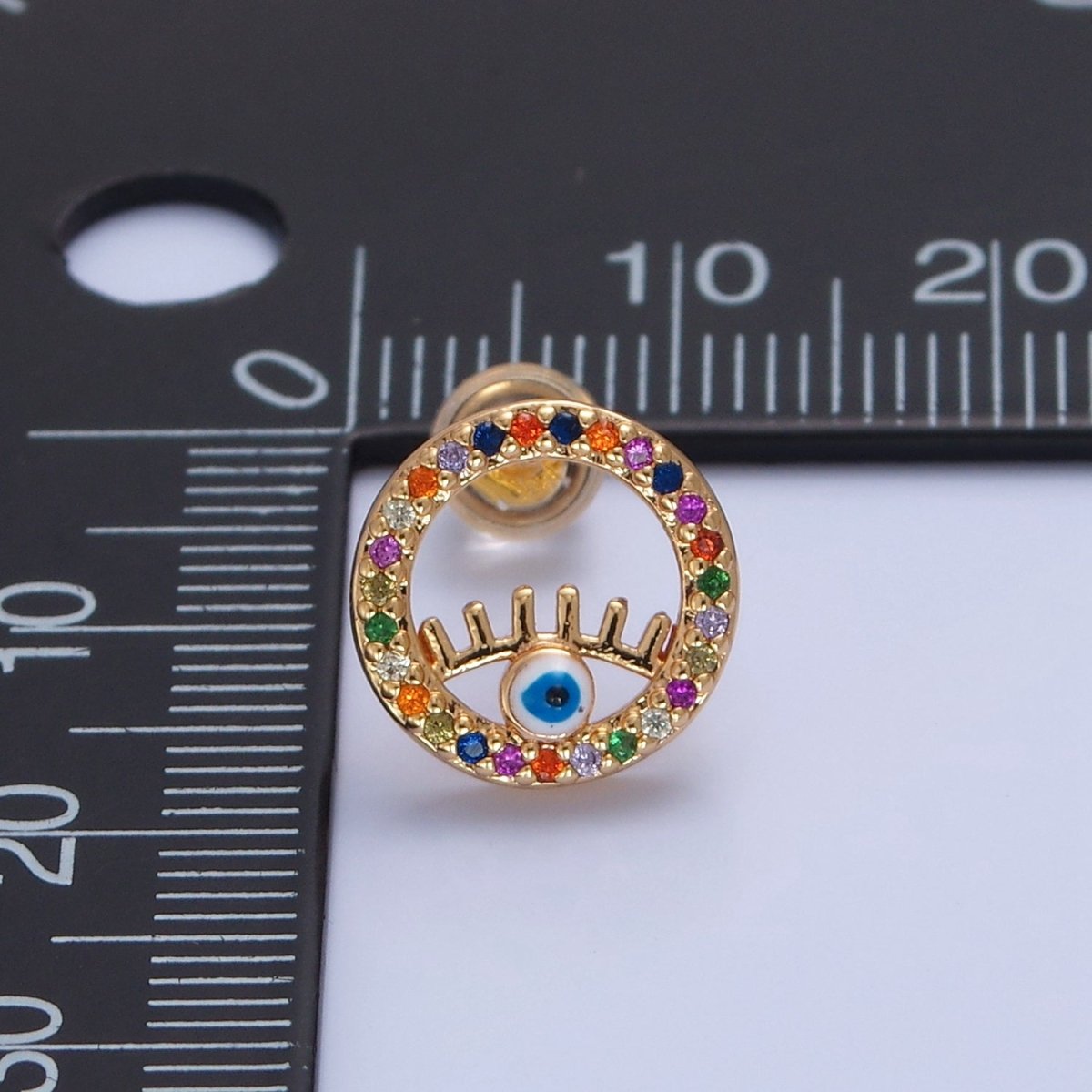 Rainbow Round Stud Earring Evil Eye Stud Earring T-475