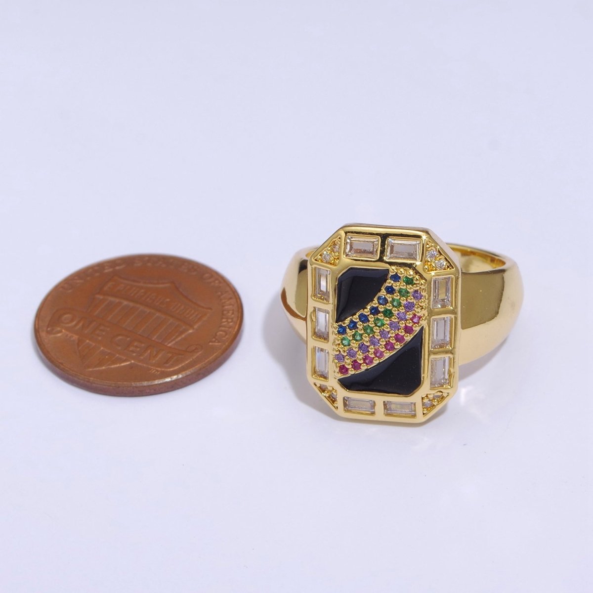 Rainbow Spinel Signet Ring Gold Chunky Ring Enamel Colorful Cz Ring U-006~U-009