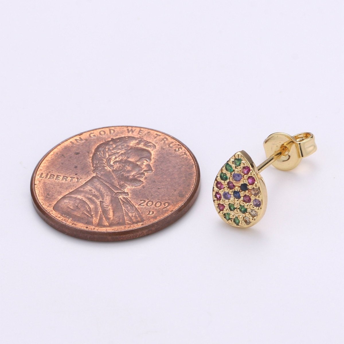 Rainbow Tiny CZ Tear Drop Stud Earrings Dainty Multi Color TearDrop Stud Earring Gold Minimalist Jewelry Gift For her christmas gift Q-250